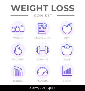 Weight Loss Outline Icon Set Stock Vector