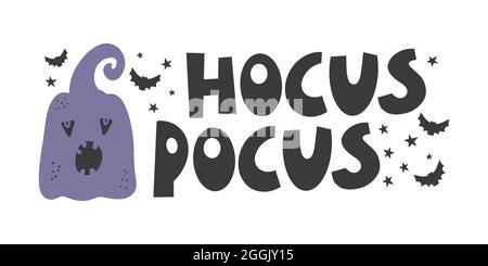 Halloween , Hocus Pocus- Silhouette Text Banner Hand drawn creative calligraphy and brush pen lettering. design for holiday greeting card and invitati Stock Vector