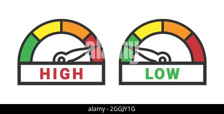 Low and High Gauge Scale Measure Speedometer Icon from Green to Red Isolated Stock Vector