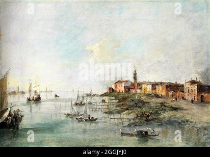 The Giudecca Canal with the Church of Saint Martha by Francesco Guardi (1712-1793), oil on canvas, c. 1770-80 Stock Photo