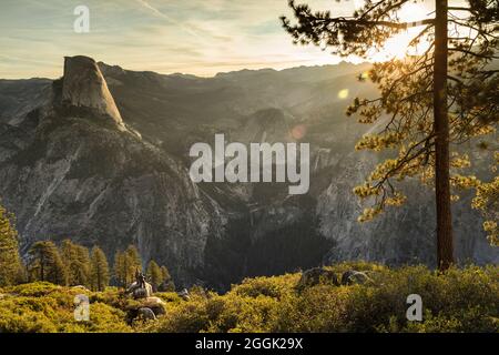 View from Glacier Point to Half Dome at sunrise, Yosemite National Park, California, United States, USA, Stock Photo