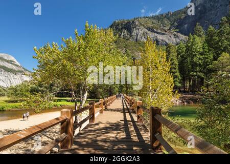 Bridge over the Merced River in the Yosemite Valley, Yosemite National Park, California, United States, USA, Stock Photo