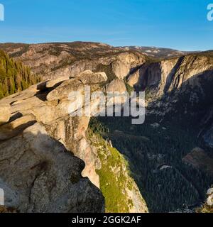 View from Overhanging Rock at Glacier Point into Yosemite Valley, Yosemite National Park, California, United States, USA, Stock Photo