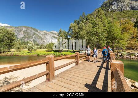 Bridge over the Merced River in the Yosemite Valley, Yosemite National Park, California, United States, USA, Stock Photo