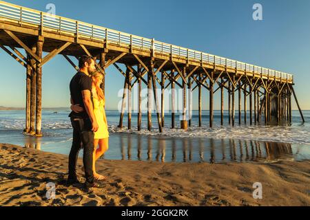 Couple on San Simeon Pier, William Randolph Hearst Memorial State Park, California, USA, Stock Photo