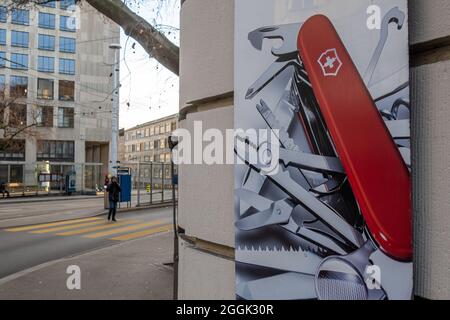 Zurich, Switzerland - January 10, 2021: The Swiss Army knife is a multi-tool pocketknife manufactured by Victorinox. Stock Photo