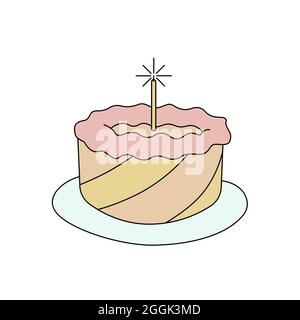 Cute cartoon cake. Color vector icon isolated on white background. Cake symbol for birthday, wedding, party Stock Vector