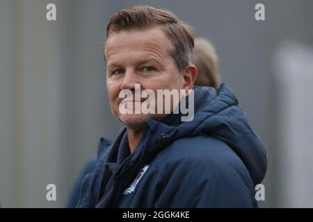 ACCRINGTON, UK. AUG 31ST Barrow manager Mark Cooper during the EFL Trophy match between Accrington Stanley and Barrow at the Wham Stadium, Accrington on Tuesday 31st August 2021. (Credit: Mark Fletcher | MI News) Credit: MI News & Sport /Alamy Live News Stock Photo