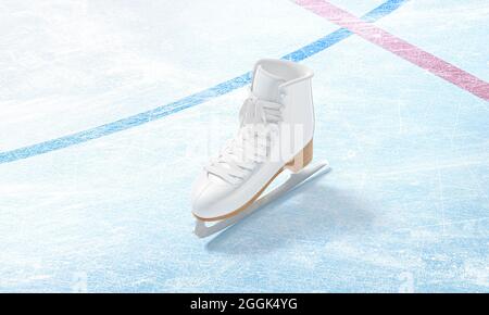 Blank ice rink surface with skate background mockup, top view Stock Photo