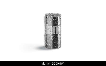 Blank black aluminum narrow 280 ml soda can with drops mockup Stock Photo