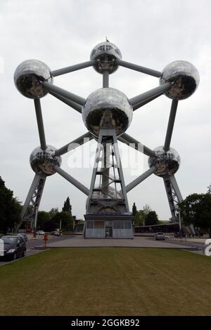 Brussels, Belgium - June 16, 2013: The Atomium in Brussels on a cloudy summer day, originally constructed for the 1958 Brussels World’s Fair. It is lo Stock Photo