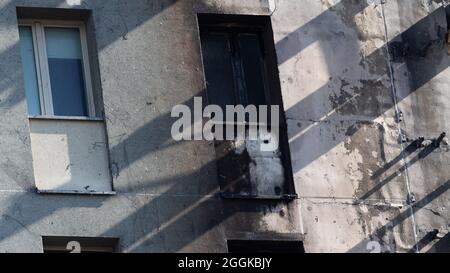 The Milan skyscraper completely burned down after the massive fire of 29 August 2021. Blackened walls and rubble Stock Photo