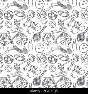 Seamless background with sport equipment. hand-drawn illustration Stock Vector