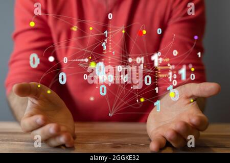 Person presenting the virtual projection of programming Stock Photo
