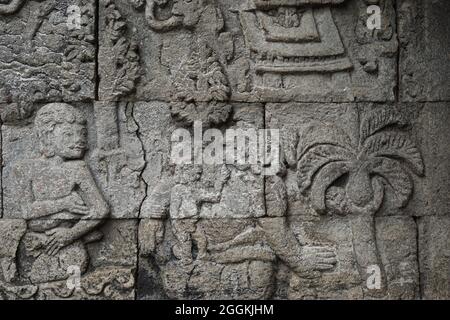 Carved stone of penataran temple (panataran temple), Blitar, East Java Indonesia Stock Photo