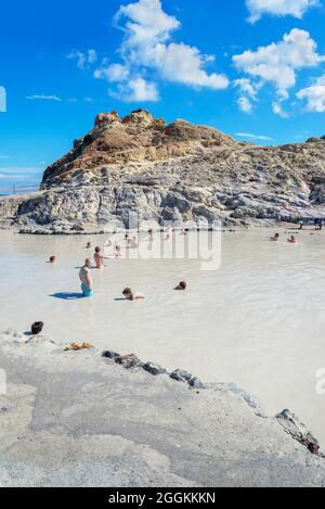 Mud bath, Vulcano Island, Aeolian Islands, Sicily, Italy, Stock Photo