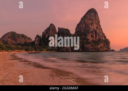 West Rai Leh Beach at sunset, Rialay Peninsula, Andaman Sea, Krabi, Thailand, Asia Stock Photo