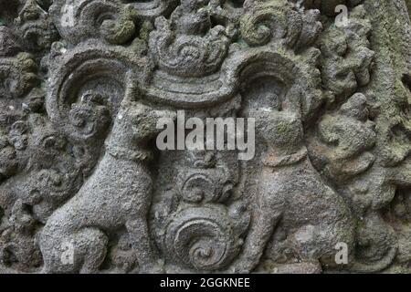 Carved stone of penataran temple (panataran temple), Blitar, East Java Indonesia Stock Photo