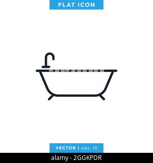 Bathtub Icon Vector Stock Illustration Design Template. Editable Stroke. Vector eps 10. Stock Vector