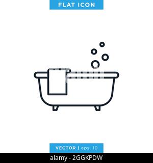 Bathtub Icon Vector Stock Illustration Design Template. Editable Stroke. Vector eps 10. Stock Vector