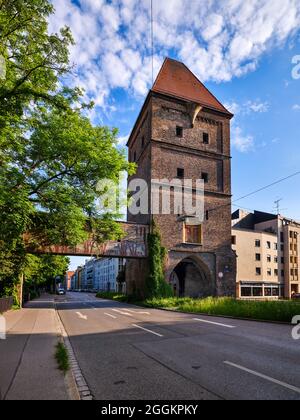 Germany, Augsburg, city moat with bird gate, Stock Photo