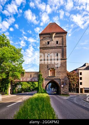Germany, Augsburg, city moat with bird gate, Stock Photo