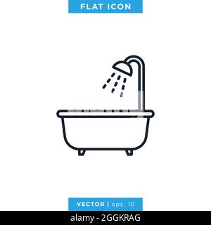 Bathtub Icon Vector Stock Illustration Design Template. Editable Stroke. Vector eps 10. Stock Vector