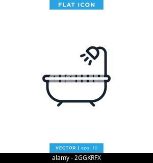 Bathtub Icon Vector Stock Illustration Design Template. Editable Stroke. Vector eps 10. Stock Vector