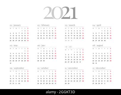 Elegant 2021 Calendar with Stylish Clean Typography Design Stock Vector