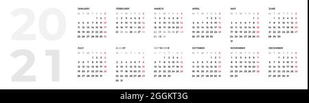Wide 2021 Calendar Black and White Design Stock Vector