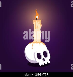 Burning candle on the skull - magical composition Stock Vector