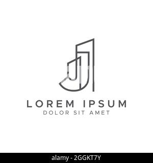 Initial Letter J Line Building Vector Stock Illustration Logo Design Template. Stock Vector