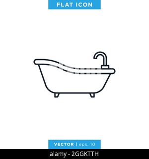Bathtub Icon Vector Stock Illustration Design Template. Editable Stroke. Vector eps 10. Stock Vector