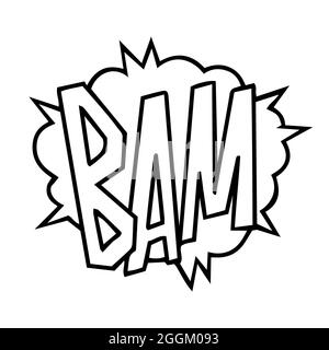 Comic doodle sketch style. Explosion cloud illustration. Vector bam comics icon. Hand drawn cloud speech bubble element with bam text. Stock Vector