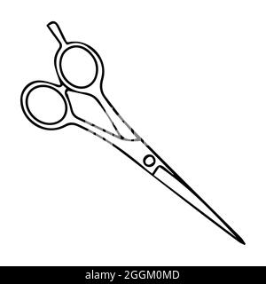 scissors for haircuts. Hand drawn scissors isolated on white background. Vector illustration in doodle outlines style. Stock Vector