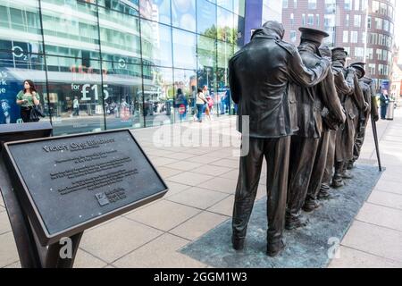 Victory Over Blindness bronze sculpture in Manchester, England by Johanna Domke-Guyot located at the entrance of Piccadilly station Stock Photo