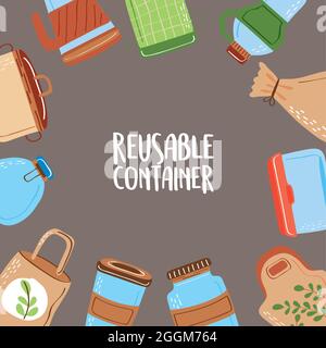 poster with reusable different containers Stock Vector