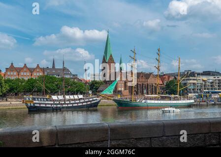 Germany, Bremen, sailing ship Alexander von Humboldt, built in 1906, gained fame as an advertising ship for the Becks beer brand, lies on the Schlachte in the Hanseatic city of Bremen. Stock Photo