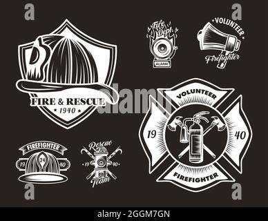 set icons of firefighter badges Stock Vector
