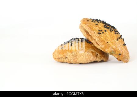 Turkish Pastry Pogaca on white background. Traditional Bakery. Stock Photo