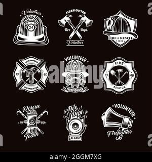 set of firefighter traditional badges Stock Vector