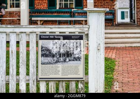 The information for the Clover Hill Tavern at the Appomattox Court House National Historical Park in Virginia. Stock Photo