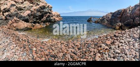 Panoramic view of wild rocky beach in White Point, Cape Breton Island Nova Scotia Stock Photo