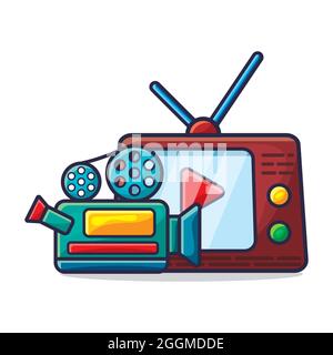 television and camera video for watching movie concept illustration Stock Vector