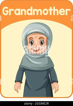 Educational English word card of grandmother illustration Stock Vector