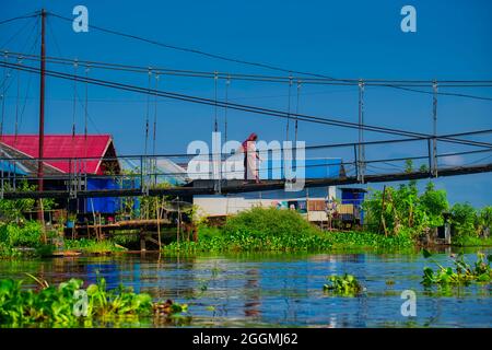Pedestrian bridge between villages   Taken @Nagara Daha, Kandangan, Kalsel Stock Photo