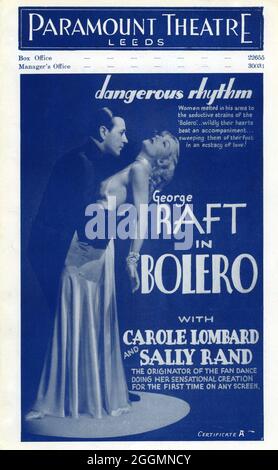 GEORGE RAFT CAROLE LOMBARD and SALLY RAND the Fan Dancer in BOLERO 1934 director WESLEY RUGGLES story Carey Wilson and Kubec Glasmon screenplay Horace Jackson art direction Hans Dreier costume design Travis Banton music Maurice Ravel Paramount Pictures Stock Photo