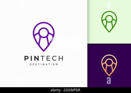 Pin logo or marker in simple line and modern shape represent map or position Stock Vector