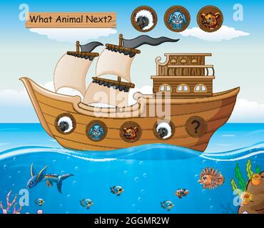 Wood boat sailing with farm animals theme Stock Vector
