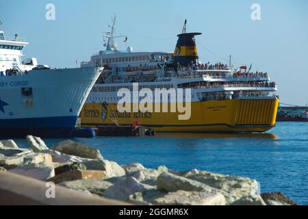 FRANCE. HAUTE-CORSE (2B) BASTIA.  CORSICA FERRIES FERRY ARRIVAL AT THE HARBOUR Stock Photo